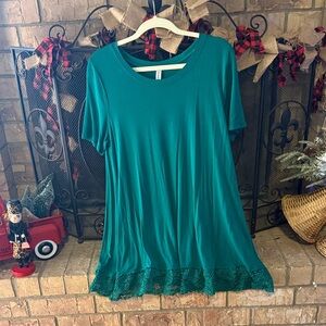 Elegant Teal Lace Hem Women's Top